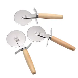 KingForce Thép Không Gỉ Ergonomic Pizza Cutter Slicer Knife Với Tay Cầm Bằng Gỗ