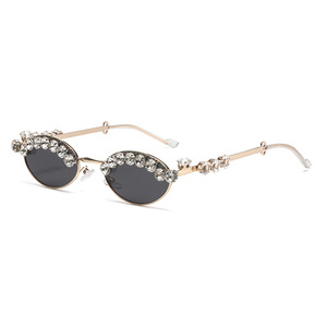 Oval Rhinestone <b>Sunglasses</b> For Women UV400 Protection Plastic And Metal Frame Class 2 Sunshades Black Color - Product Image 5