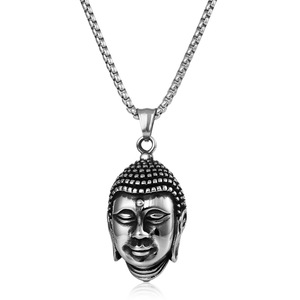 Yunnique – collier avec pendentif tête de Bouddha en acier inoxydable, bijoux unisexes à la mode, forme de visage de 27mm, design géométrique - Product Image 1