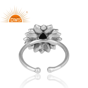 Natural Black Onyx Gemstone <b>Ring</b> <b>Indian</b> Antique Flower Design 925 Sterling Silver <b>Ring</b> Jewelry Wholesale - Product Image 4
