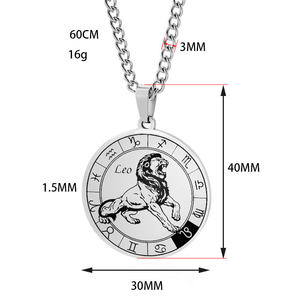 Vente en gros Acier inoxydable Vintage 12 <span class=keywords><strong>Signe</strong></span> du Zodiaque <span class=keywords><strong>Lion</strong></span> Animal Rond Pièce Disque <span class=keywords><strong>Pendentif</strong></span> Collier pour Hommes Femmes - Product Image 6