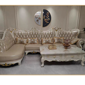 Divano in Pelle Europeo di Lusso per Soggiorno, Divano Angolare a L, Nuovi Design con Intagli in Legno Massello, Oro <span class=keywords><strong>Champagne</strong></span> - Product Image 3