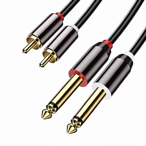 Metal Shell Gold Plated Plug Double Shielded 2 RCA to 2 6.35mm Audio Cable Dual Lotus to 1/4 Inch TS Speaker Cable