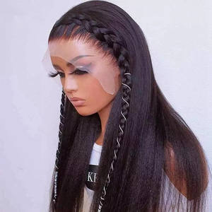 Campioni gratuiti di colore naturale Yaki capelli umani lunghi Remy parrucche di pizzo svizzero piene parrucche da donna peruviane per donne nere - Product Image 1