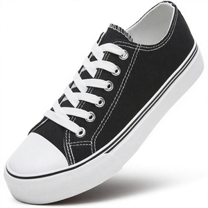 Zapatillas Deportivas Negras de Lona con Cordones para Mujer, Zapatos Bajos de Tenis con Suela de Goma, Calzado Casual para Caminar - Product Image 3