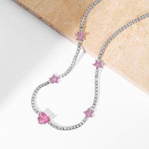Dylam Stylish Fine Jewelry <b>Choker</b> Tennis Necklace with 925 Sterling <b>Silver</b> Rhodium Plated Heart Flower Shape 8A Cubic Zirconia - Product Image 5