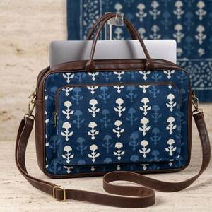 Handmade Blue Block Print Laptop <b>Bag</b> Cotton Office Messenger <b>Bag</b> Ethnic <b>Work</b> <b>Bag</b> - Product Image 4