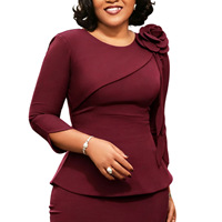 Robes d'automne tendance D3381 pour femmes, robes décontractées élégantes à col rond et manches 3/4, robes de bureau pour femmes, robe d'église pour femmes avec fleurs 3D