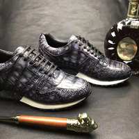 Chaussures de sport pour hommes, respirantes, en cuir de crocodile véritable, chaussures de sport pour hommes, chaussures décontractées de luxe en alligator pour hommes