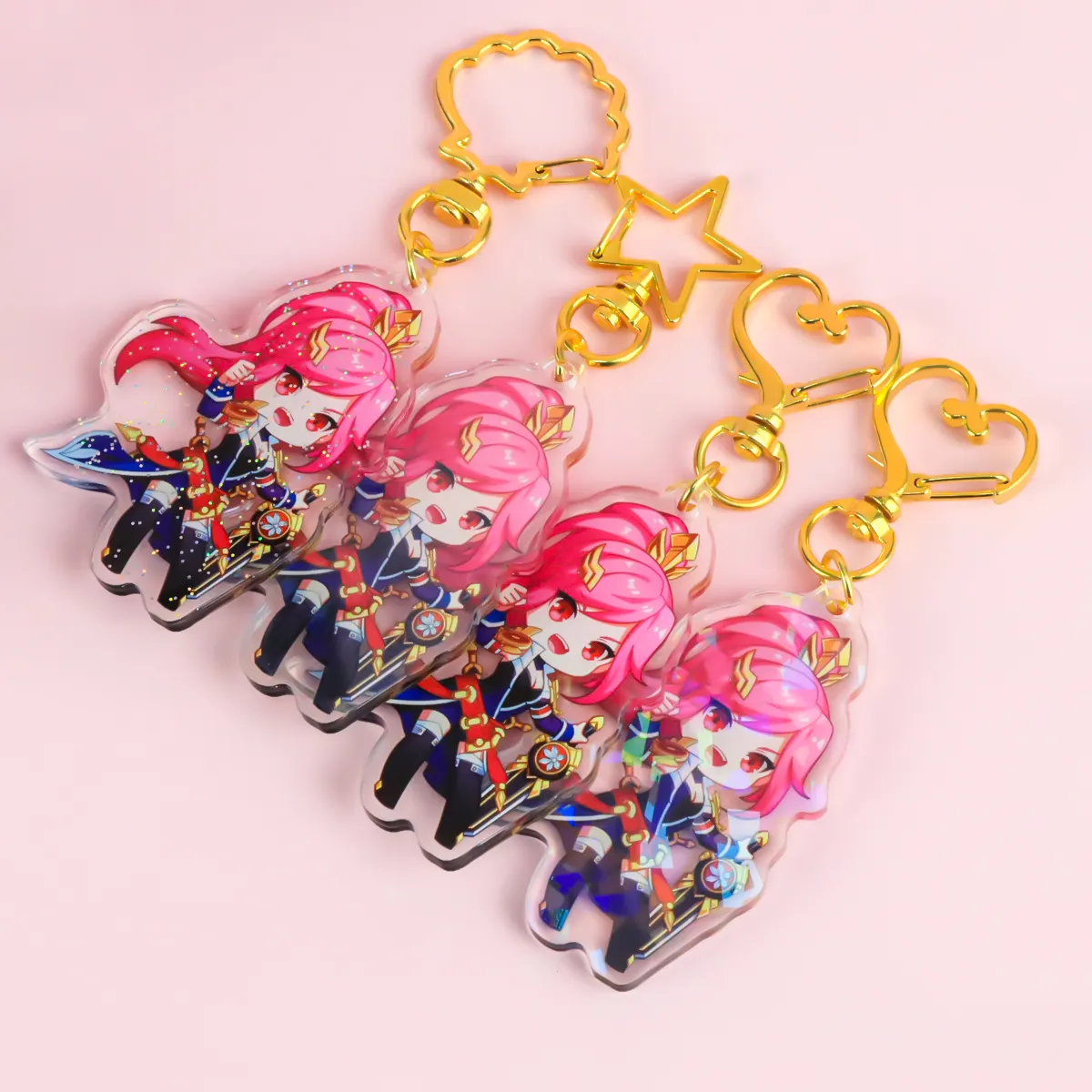 Wholesale Promotional Gift Printing Anime Holographic Keychains Custom Acrylic Anime Keycharm Epoxy Acrylic Keychain