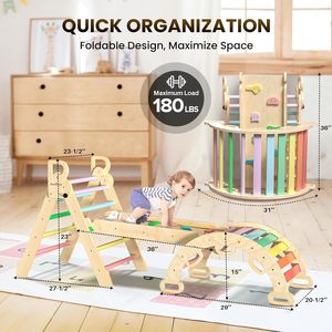 Su misura in legno lucido Montessori arrampicata triangolo rampa con scala per bambini pieghevole esercizio struttura per parco giochi - Product Image 6