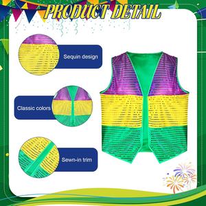 SOLPOP Ensemble de 6 pièces pour déguisement de carnaval Mardi Gras pour hommes, violet, doré, vert, avec chapeau à plumes, gilet, lunettes de soleil, perles, paillettes et colliers pour défilé - Product Image 4