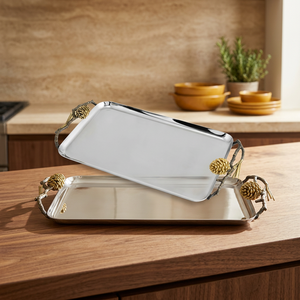 Polished Metal Serving Tray With <b>Pinecone</b> Handles Solid Pattern Residential Use wholesale stainless steel trays stainless steel - Product Image 5