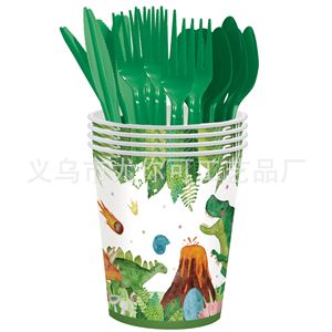 Dinosaur Forest Themed Disposable Paper Plates Napkins 60-80 Pcs Birthday Party Tableware Set Environment Friendly Round - Product Image 5