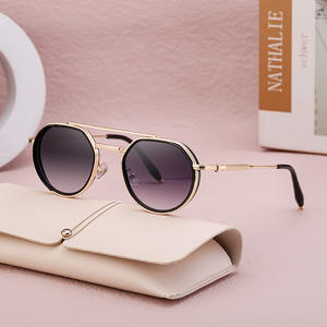 Gafas de Sol Redondas Azules C5 Gold A para Hombre, Lentes de PC con Protección UV400, Doble Puente, Estilo de Alta Gama, Modernas - Product Image 4