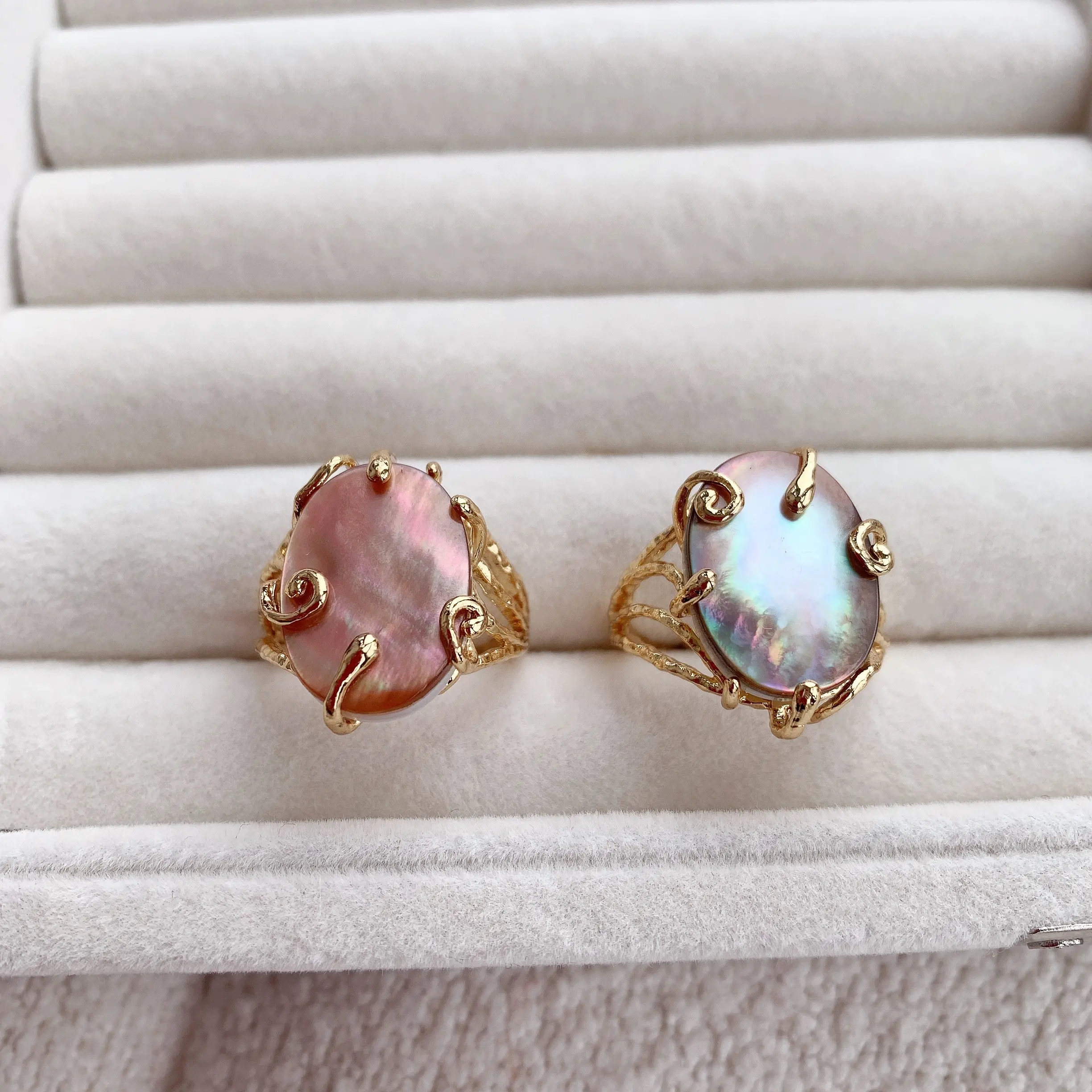 BD-L1979 il più nuovo anello di conchiglia di abalone per regali anelli regolabili placcati in oro 18 carati per regali di festa anelli da donna gioielleria raffinata