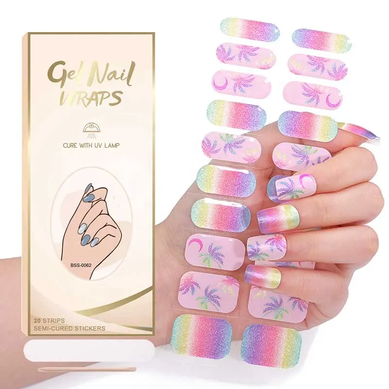 Kit de adesivos para unhas de gel UV semi curado, adesivo de luxo colorido à prova d'água de longa duração para esmalte de unhas