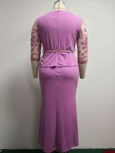 Primavera autunno Africa da donna in pizzo Patchwork a fiori taglie forti 6XL abito <span class=keywords><strong>lungo</strong></span> traslucido mezza manica con cintura abito <span class=keywords><strong>lungo</strong></span> - Product Image 3