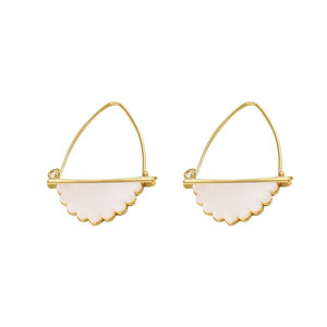 Hoop <b>Earrings</b> Fan Shape Mother Of Pearl Inlay Geometric Design Everyday Wear Stainless Steel Ear <b>Post</b> - Product Image 5