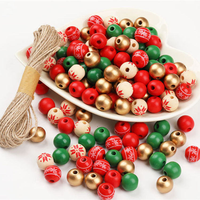 Ensemble de perles en bois de Noël rondes et colorées pour la décoration, à faire soi-même