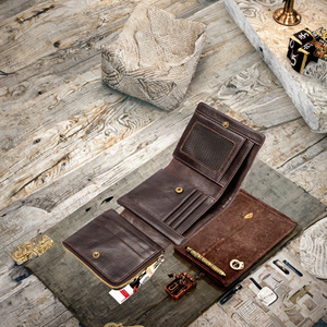 กระเป๋าเงินหนังวัวแท้สำหรับผู้ชายหนังแท้แบบวินเทจเรียมหนังแท้แบบลายม้าบ้าๆ - Product Image 3