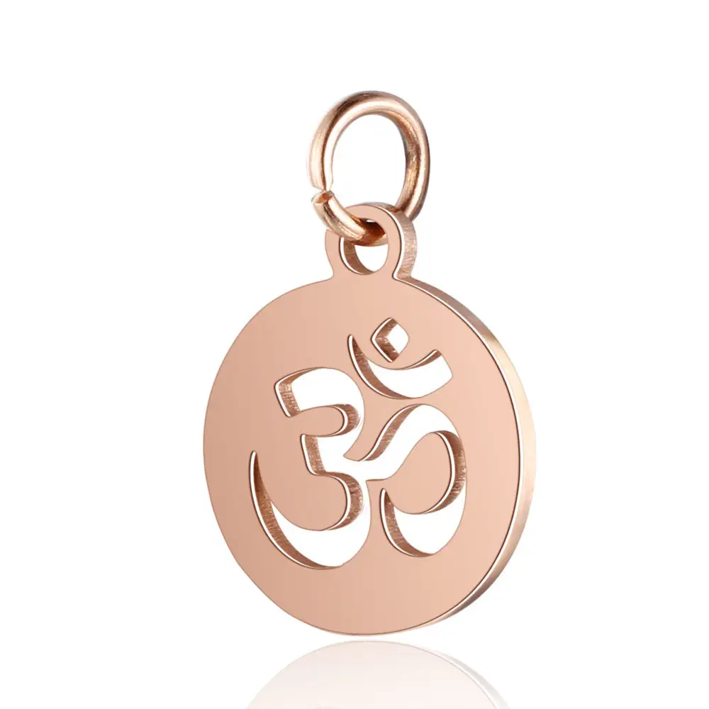 DIY gravierte Scheibenform Edelstahl polnisch Laser aus geschnitten Yoga Charm Hindu Om Zeichen Anhänger