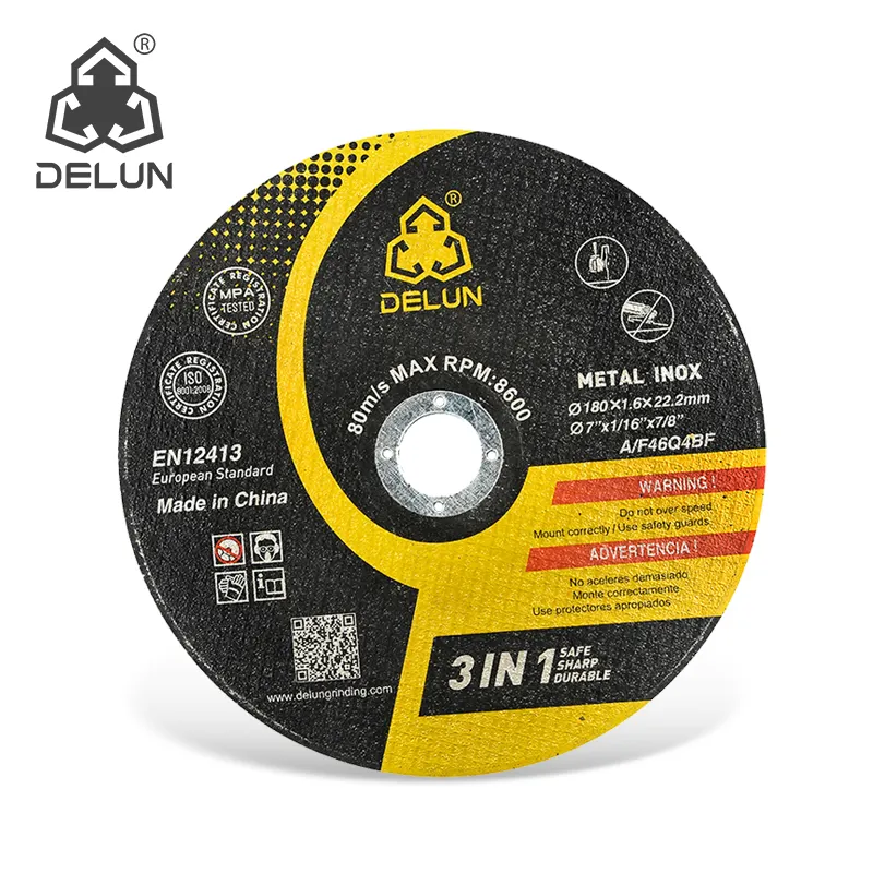 DELUN Best Quality 7 inch 180 Reinforced Fiberglass Resin Dry Metal Carbon Steel Inox Cutting Disc for Grinder with MPA and OSA