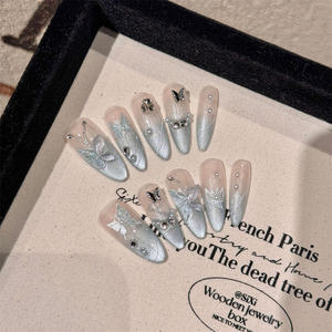 Prensa acrílica transparente de primavera en las <span class=keywords><strong>uñas</strong></span> <span class=keywords><strong>con</strong></span> brillo de diamante <span class=keywords><strong>uñas</strong></span> postizas de almendra media 10 piezas <span class=keywords><strong>Uñas</strong></span> <span class=keywords><strong>acrílicas</strong></span> hechas a mano - Product Image 6