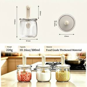 Custom 300ml Telescopic Glass Seasoning <b>Jar</b> Bottle Retractable <b>Spice</b> <b>Jars</b> Containers with Slide Spoon for Herbs Condiments Salt - Product Image 5