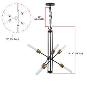 Lampadario Sputnik Contemporaneo a 6 Luci con Lampadine Edison, Illuminazione a Sospensione con Catena Regolabile in Acciaio, Decorazione Moderna per Casa e Ufficio - Product Image 5