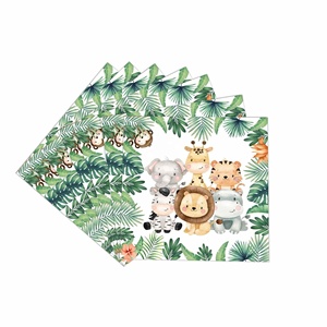 Ensemble de fournitures de fête jetables sur le thème du zoo de la <span class=keywords><strong>jungle</strong></span> pour enfants, comprenant des assiettes en papier, des serviettes, une nappe et une bannière pour la fête d'<span class=keywords><strong>anniversaire</strong></span> - Product Image 3