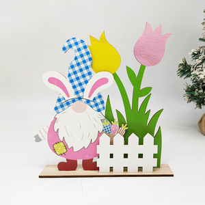 Easter Bunny Ornament Nordic Style Wooden Decor Handmade Cartoon Family Tree With Flowers Indoor Easter Decoration - Product Image 2
