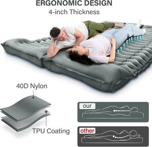 Colchoneta <span class=keywords><strong>Doble</strong></span> para Acampar de 4 Pulgadas de Grosor Ultrafino con Diseño de Bomba de Pie, Colchoneta Inflable Ligera para 2 Personas con Almohada - Product Image 4