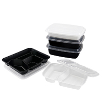 Boîte d'emballage alimentaire jetable noire en PP avec couvercle transparent, compatible micro-ondes, pour plats à emporter