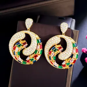 Arabic Style Jewelry 18K Gold Plated Zircon Exotic Bridal Earrings