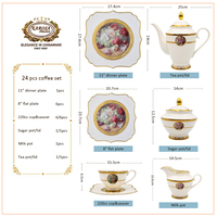 24 pièces, nouveau design, porcelaine fine, service à thé et à café royal élégant blanc en relief, vaisselle de luxe, vaisselle en céramique écologique
