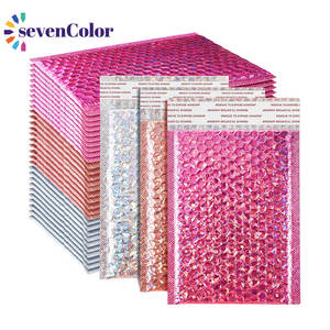 Bolsa de envío personalizada <span class=keywords><strong>sobres</strong></span> metálicos holográficos con burbujas rosa roja para maquillaje, joyería, ropa, embalaje para pequeñas empresas - Product Image 1
