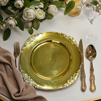 Assiettes de Présentation en Gros 13 Pouces, Style Victorien Antique, en Plastique de Luxe, Bord Gaufré Baroque Moderne, pour Dîner, Service et Événements