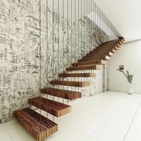 Escalier Flottant Personnalisé Luxe Léger Tendance Internet, Escalier de Villa Intérieur en Acier et Bois, Suspension en Acier