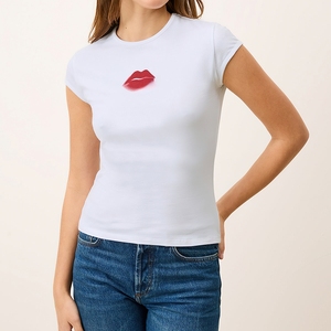 T-shirt Elegante da Donna per Primavera ed Estate, Blu Navy e Bianco, con Stampa e Maniche a Campana, Vestibilità Aderente in Vita - Product Image 6