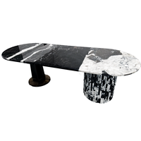 Table ovale en marbre naturel blanc-noir 100*250, colonnes romaines, personnalisable par le fabricant, moderne, pour salle à manger/appartement/bureau