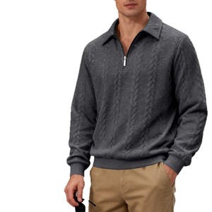 2026 Spring Autumn Men's Heavyweight Textured Casual Commute Lapel <b>Zip</b> <b>up</b> <b>Polo</b> Sweatshirt - Product Image 2