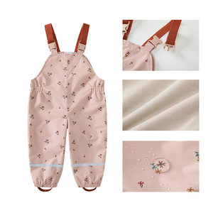 Pantalon de pluie imperméable en PU et polyester personnalisable pour enfants, <span class=keywords><strong>taille</strong></span> élastique, salopette rose unie pour garçons et filles – Vente chaude - Product Image 4
