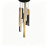 Lustre LED carré en acier noir et or sur mesure, luminaire suspendu multi-brins pour hôtel, salle à manger, éclairage de projet pour plafonds hauts