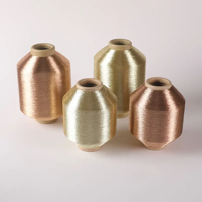 अल्जीरिया के लिए बाजार 450D 600D पॉलिएस्टर कपास शुद्ध सोना तांबा कांस्य रंग के धागे धातु यार्न