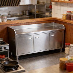 Plan de travail de cuisine commerciale sur mesure en acier inoxydable 304, résistant à la chaleur, finition brossée mate, pour hôtel - Product Image 4