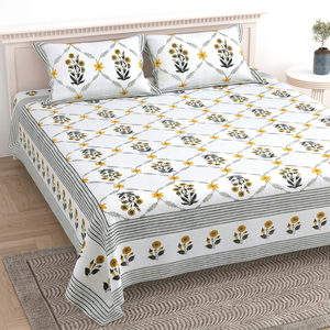 Cotton Badsheet Set with 2 Pillow Covers – Floral Printed <b>Bedspread</b>, Soft Lightweight Bedding Set for Bedroom - Product Image 1