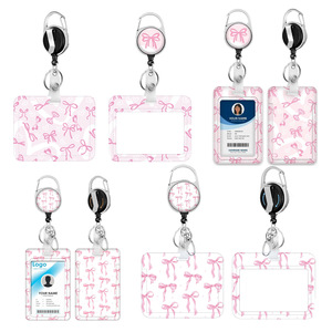 Cross-border <b>bow</b> carabiner epoxy badge scroll with horizontal and vertical card sleeves, double-sided UV printing push-fit ID - Product Image 1
