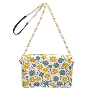 Yellow Floral Print Custom Leather <b>Crossbody</b> <b>Bag</b> for Women Chain Purse Shoulder Handbag with Chain Strap for <b>Summer</b> Beach - Product Image 2