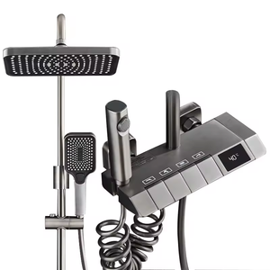 Robinet de baignoire thermostatique mural avec noyau de valve en céramique et ensemble de douche en métal - Product Image 1